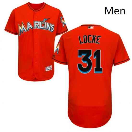 Mens Majestic Miami Marlins 31 Jeff Locke Orange Flexbase Authentic Collection MLB Jersey